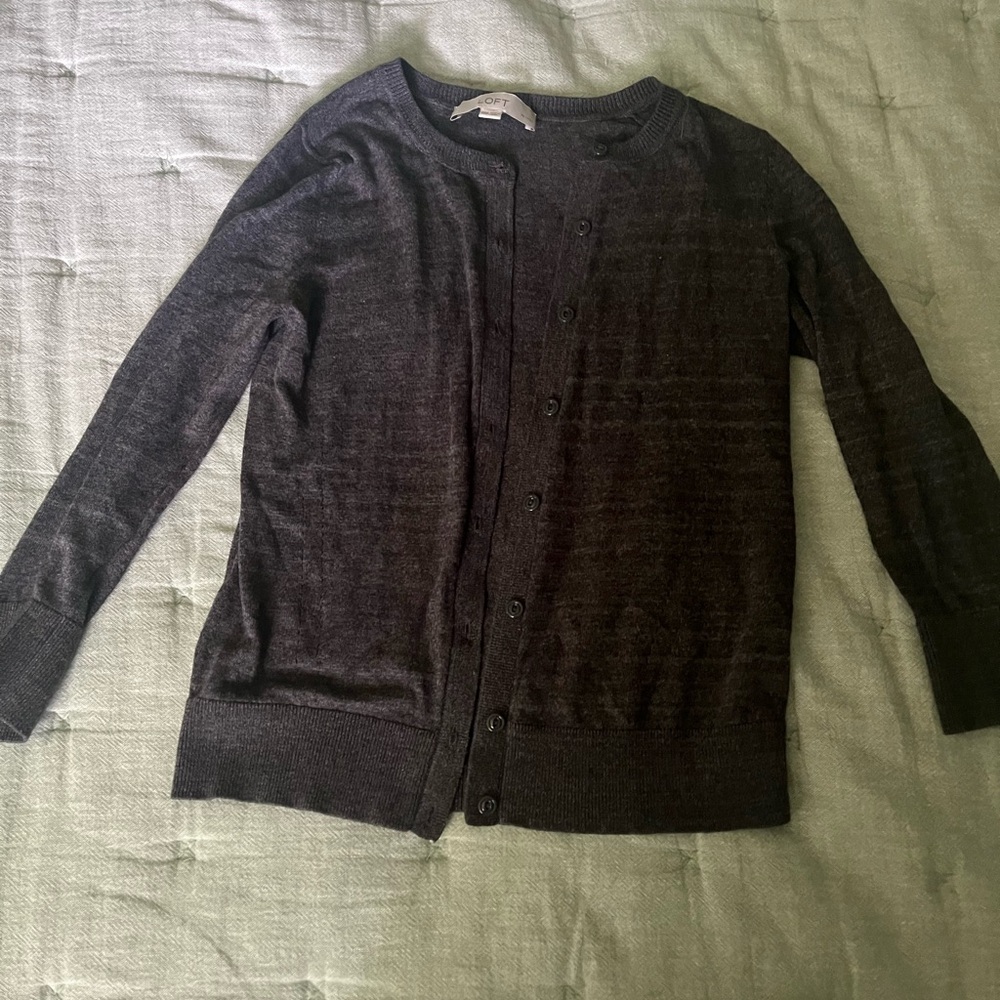 LOFT Charcoal Gray Cardigan Sweater